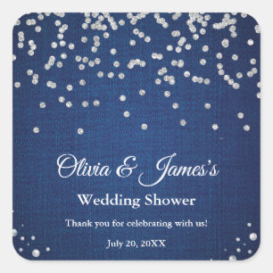Blaue Jeans-Diamanten-Perlen-Paar-Hochzeitsdusche Quadratischer Aufkleber