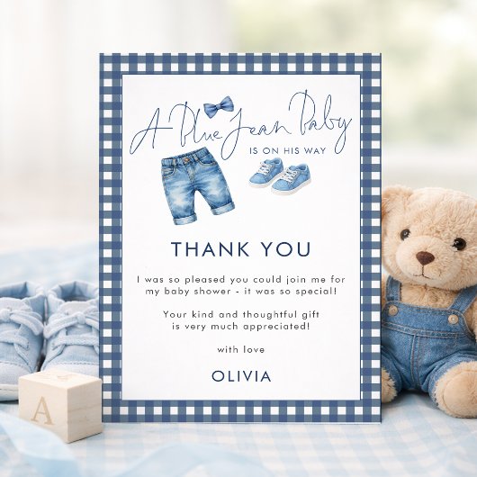 Blaue Jeans Gingham Danke Dir Junge Baby Shower Karte