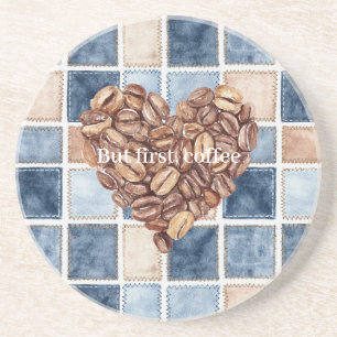 Blaue Jeans-Imitat-Creme-First-Kaffeebohnen-Herz Getränkeuntersetzer