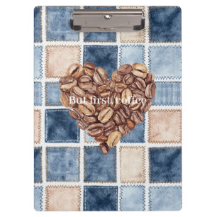 Blaue Jeans-Imitat-Creme-First-Kaffeebohnen-Herz Klemmbrett