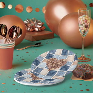Blaue Jeans-Imitat-Creme-First-Kaffeebohnen-Herz Pappteller