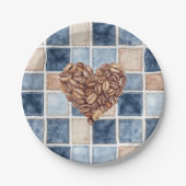 Blaue Jeans-Imitat-Creme-First-Kaffeebohnen-Herz Pappteller (Vorderseite)