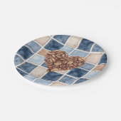 Blaue Jeans-Imitat-Creme-First-Kaffeebohnen-Herz Pappteller (Schrägansicht)