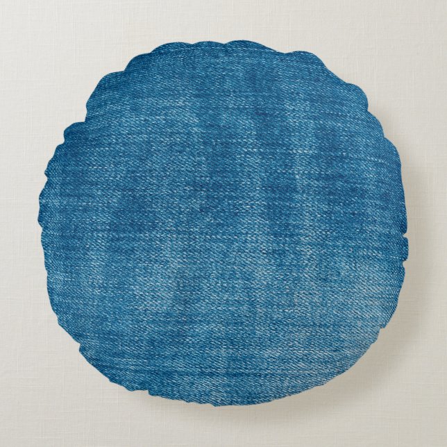Blaue Jeans nahe sich. Blauer Denim Jean Rundes Kissen (Vorderseite)