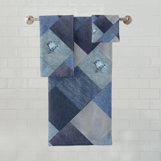 Blaue Jeans Patchwork Badhandtuch Set