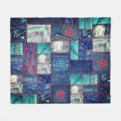 Blaue Jeans Patchwork mit Blumendetails Fleecedecke (Vorderseite (Horizontal))
