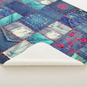 Blaue Jeans Patchwork mit Blumendetails Sherpadecke (3/4)