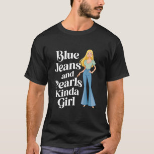 Blaue Jeans Perlen Schlank Blond Frau Jeans Liebha T-Shirt