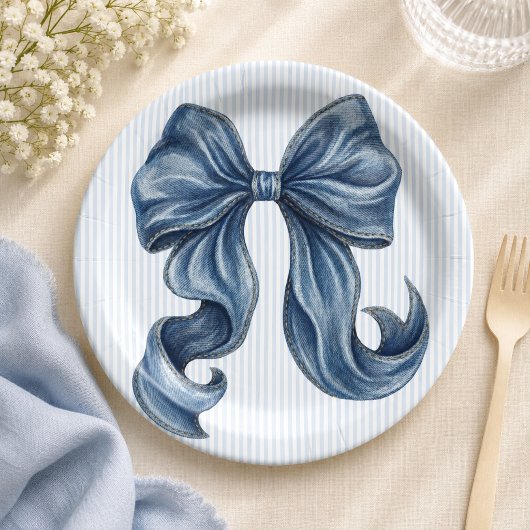 Blaue Jeans Schleife Baby Shower Pappteller