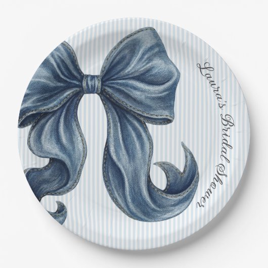 Blaue Jeans Schleife Brautparty Pappteller (Vorderseite)