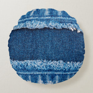 Blaue Jeans-Stofftextur Rundes Kissen