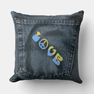 Blaue Jeans Taschen-Frieden-und-Liebe-Kissen Kissen