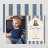 Blaue Jeans Teddybär Foto Geburtstag Dankeskarte (Vorne/Hinten)