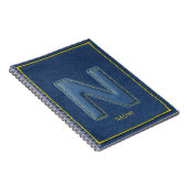 Blaue Jeans-Textur Gelber Stich Monogramm N Notizblock (Rechte Seite)