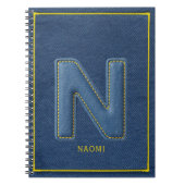 Blaue Jeans-Textur Gelber Stich Monogramm N Notizblock (Vorderseite)