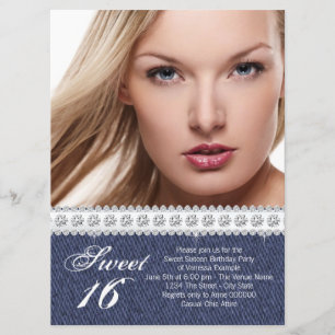 Blaue Jeans und Diamant Sweet Sixteen Party Einladung
