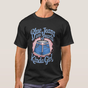 Blaue Jeans und Perlen Mädchen Modische Trendjeans T-Shirt
