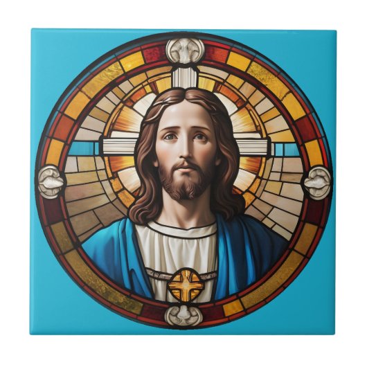 Blaue Jesus-Christ-Imitat Festglas Fliese (Vorderseite)