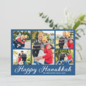 Blaue jüdische Familienfoto-Collage Frohes Chanukk Feiertagskarte (Stehend Vorderseite)