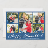Blaue jüdische Familienfoto-Collage Frohes Chanukk Feiertagskarte (Vorderseite)