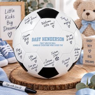 Blaue Jungen Baby Shower Autogramme zuerst Fußball