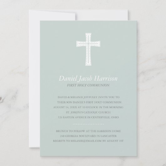 Blaue Jungen-erste Kommunion Einladung (Vorderseite)