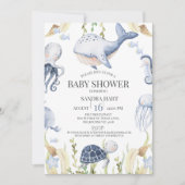 Blaue Jungen unter dem Meer Kreaturen Jungs Babydu Einladung (Vorderseite)