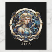 Blaue Jungfrau Typografie Astrologie Symbol Virgo Weinetikett (Einzelnes Label)