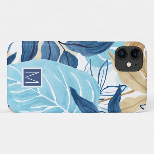 Blaue Jungle-Blätter Case-Mate iPhone Hülle (Rückseite (Horizontal))
