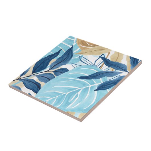 Blaue Jungle-Blätter Fliese (Seite)