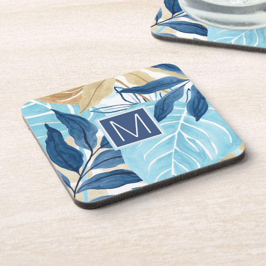Blaue Jungle-Blätter Getränkeuntersetzer (Linke Seite)