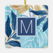 Blaue Jungle-Blätter Keramikornament (Vorderseite)