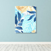 Blaue Jungle-Blätter Leinwanddruck (Insitu (Holzboden))