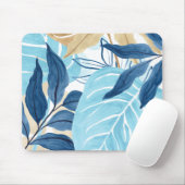 Blaue Jungle-Blätter Mousepad (Mit Mouse)