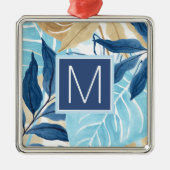 Blaue Jungle-Blätter Ornament Aus Metall (Vorne)