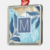 Blaue Jungle-Blätter Ornament Aus Metall (Links)