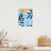 Blaue Jungle-Blätter Poster (Küche)