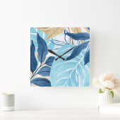 Blaue Jungle-Blätter Quadratische Wanduhr (Zuhause)