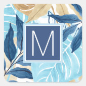 Blaue Jungle-Blätter Quadratischer Aufkleber (Vorderseite)