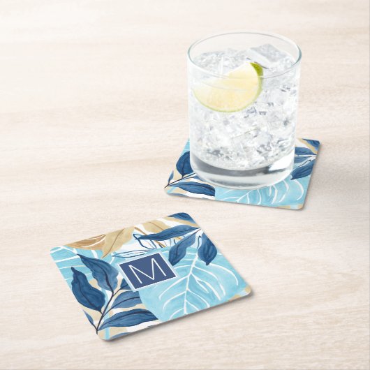 Blaue Jungle-Blätter Rechteckiger Pappuntersetzer (Vor Ort)