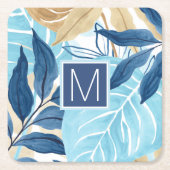 Blaue Jungle-Blätter Rechteckiger Pappuntersetzer (Vorderseite)