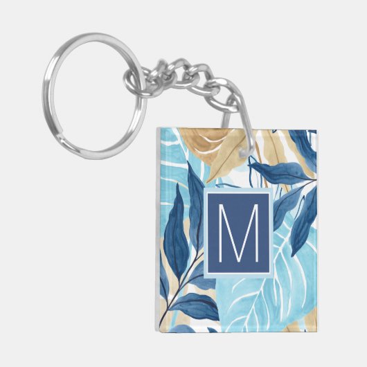Blaue Jungle-Blätter Schlüsselanhänger (Vorderseite links)