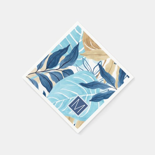 Blaue Jungle-Blätter Serviette (Ecke)
