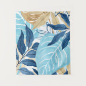 Blaue Jungle-Blätter Wandteppich (Vorderseite)