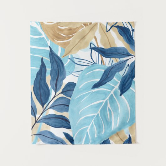 Blaue Jungle-Blätter Wandteppich (Vorderseite)