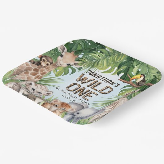 Blaue Jungle Tiere Wild One Safari Thema Pappteller (Gewinkelt)
