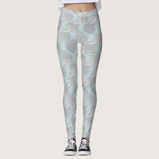Blaue Jungle Tiger Pattern Leggings (Vorderseite)