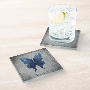Blaue Juwelen-Schmetterling Glasuntersetzer