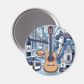 Blaue Kachel über Lissabon und die portugiesische  Magnet (Vorderseite/Rückseite)