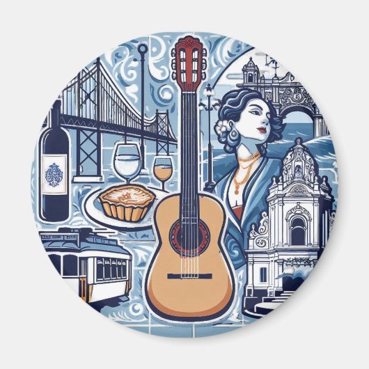 Blaue Kachel über Lissabon und die portugiesische  Magnet (Vorne)